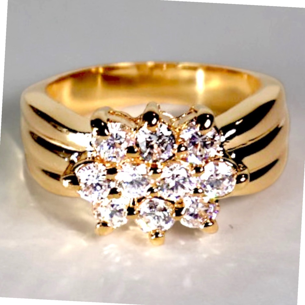 Swarovski Crystal Ring 14k Gold Overlay Brass Cluster Statement Band New Size 10